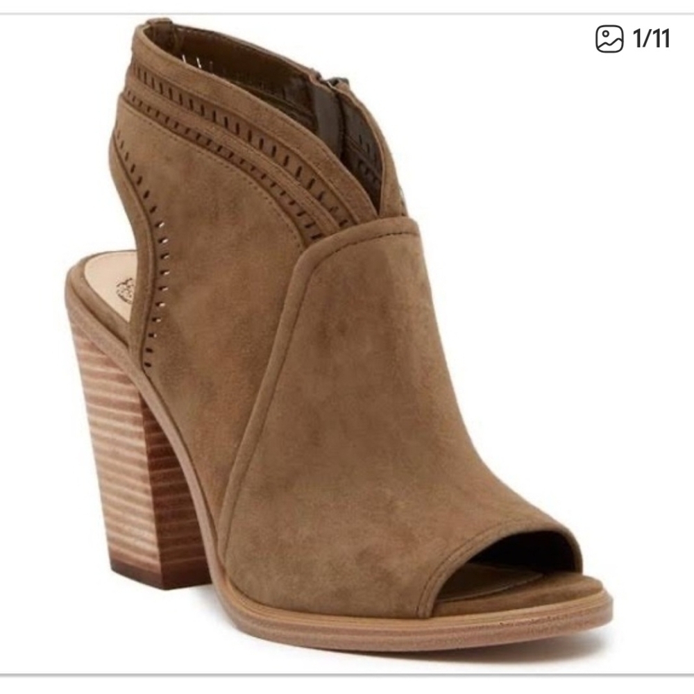 Brown Peep Toe Block Heel Sandals
